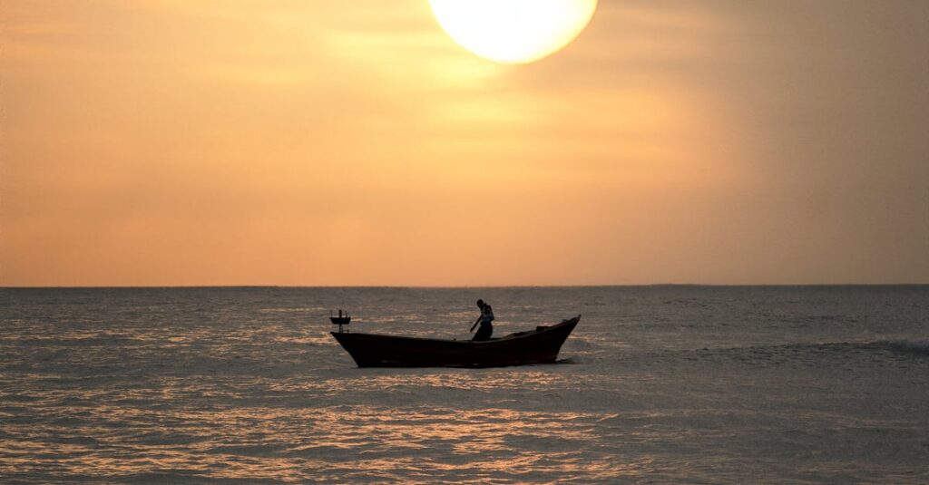 Sun over Boat at Sunset