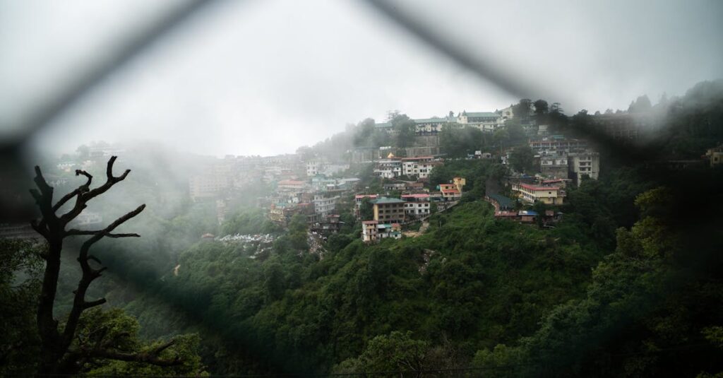 Town on Hill on Monsoon Day